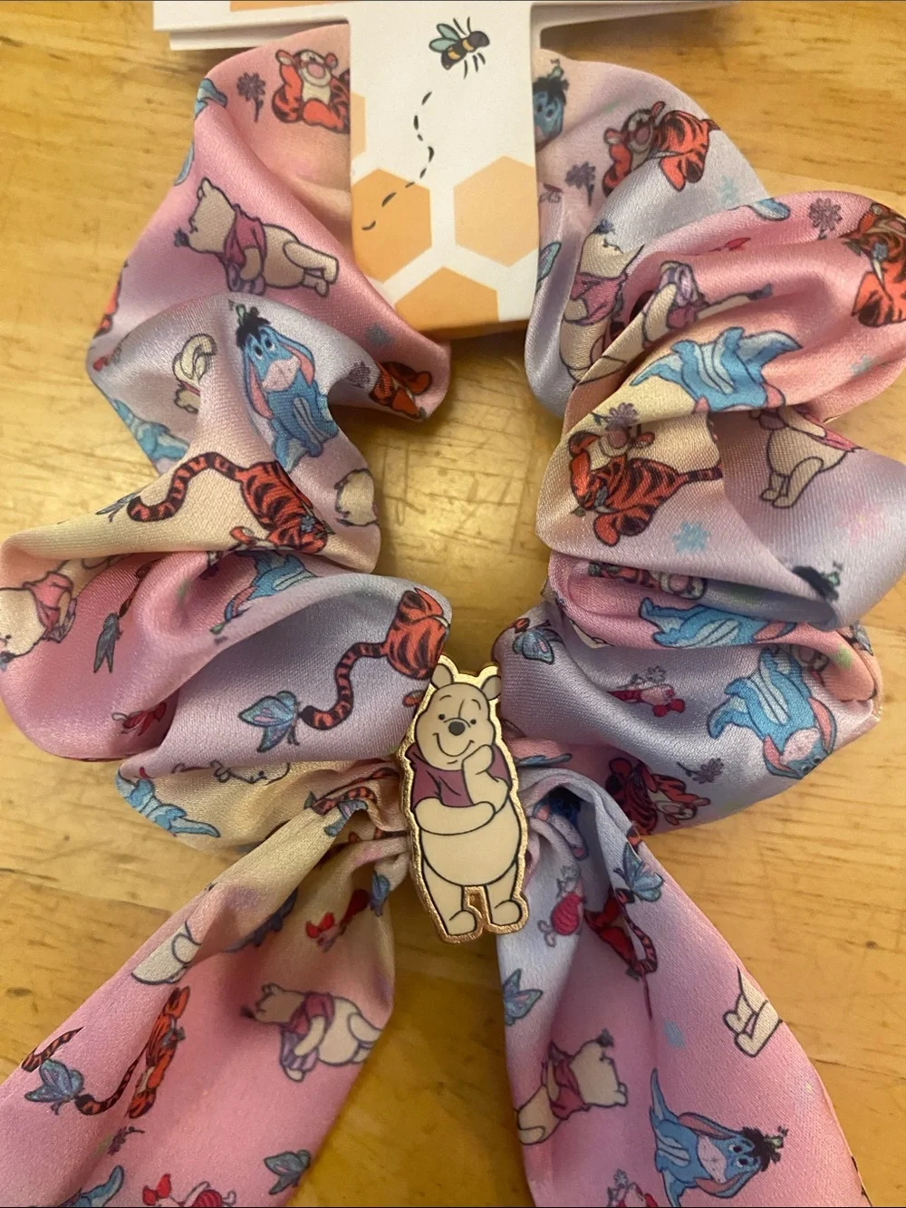 Disney Winnie the Pooh Pink and Lavender Bow Scrunchie w Pooh charm NWT